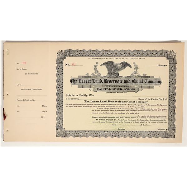Desert Land, Reservoir and Canal Company Stock Certificates (35) [197589]