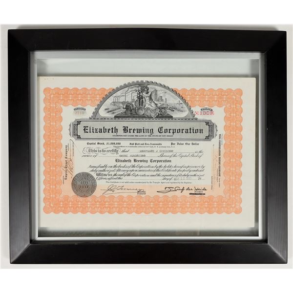 Elizabeth Brewing Corporation  Stock Certificate c. 1933 [200964]