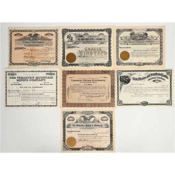New Mexico Stock Certificates (Mining, Railroad, Cattle, Gin) [201376]