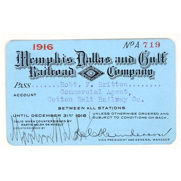Memphis, Dallas & Gulf Railroad Company Annual Pass [200802]