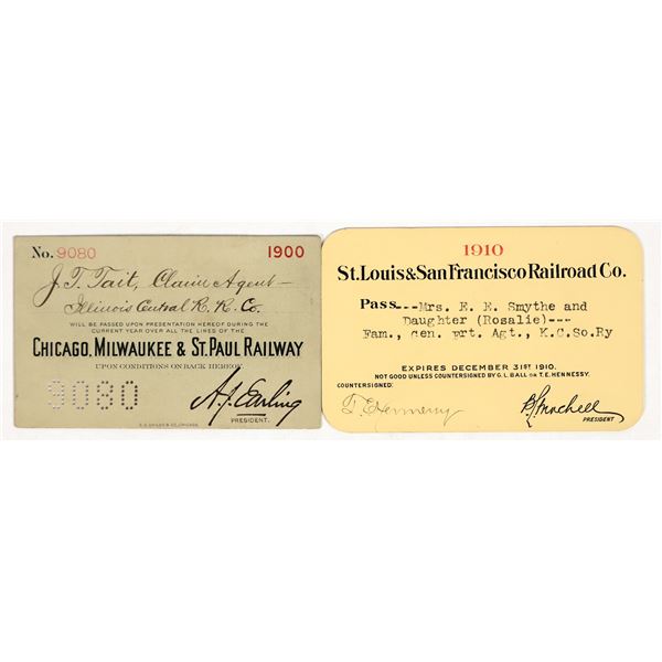 Railroad Annual Pass Pair: St. Louis & San Francisco / Chicago, Milwaukee, & St. Paul [200803]
