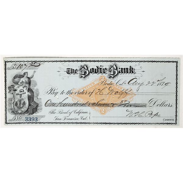 Bodie Bank Blue Revenue Check to H. Wolff, 1879 [201084]
