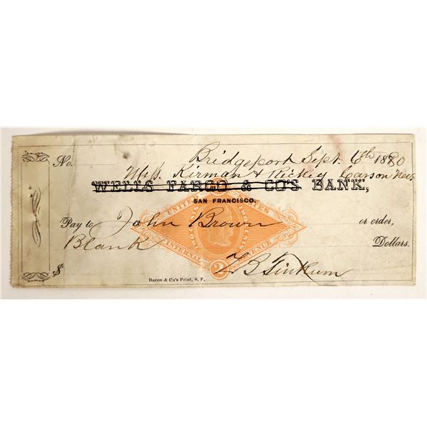 Rare Bridgeport, CA Revenue Check, 1880, Kirman & Rickey, Tinkum Mono Sheriff  [201649]