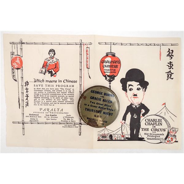 Chaplin Grauman Program & Burns &  Allen Coffee Lid [194681]