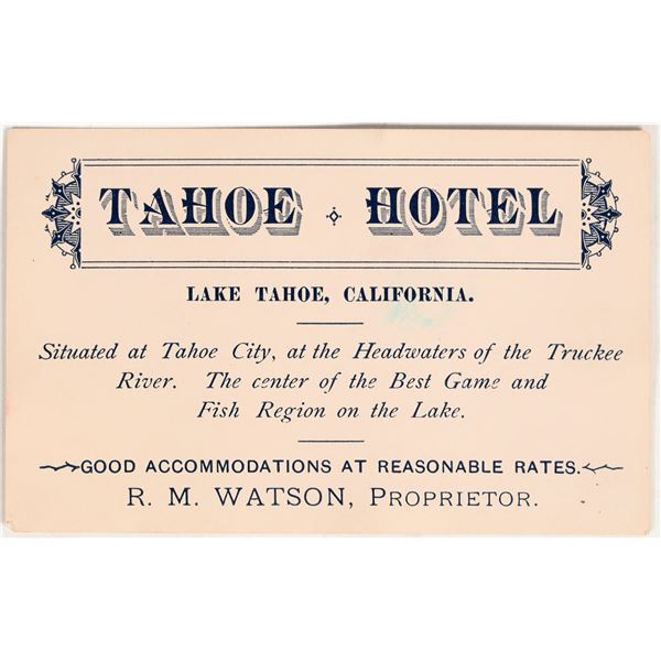 Tahoe Hotel, RM Watson Proprietor, Business Card [200800]