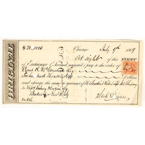 First of Exchange to Cyrus McCormick, autographed check [201405]