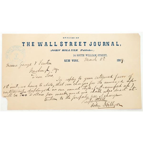 Wall Street Journal Publisher Autograph 1869 [194767]