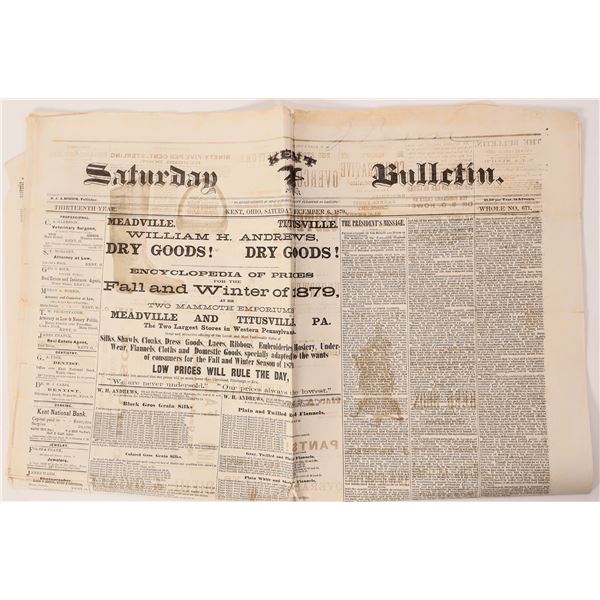 Saturday Bulletin 1879 w/ President Hayes Article [187079]
