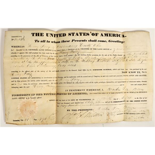 General Land Office Patent, Zanesville, Ohio, 1837 [201646]