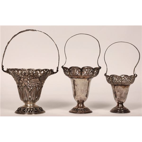 Silver Plate Handled Flower Basket Trio [183195]
