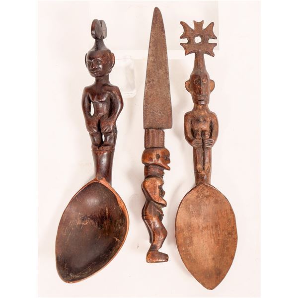 African Hand Carved Utensils c1920s? (3) [181334]