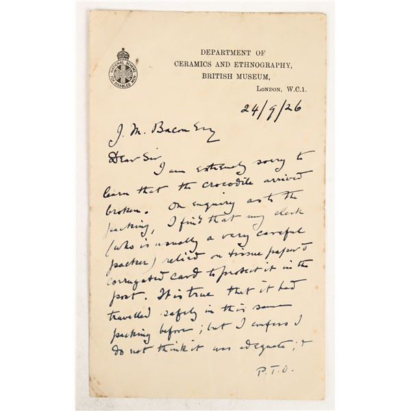 Autographed Note Relating to the British Museum, 1926 [197087]