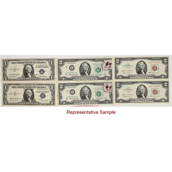 U.S. Currency Group: $1 (5) & $2 (29) [202083]
