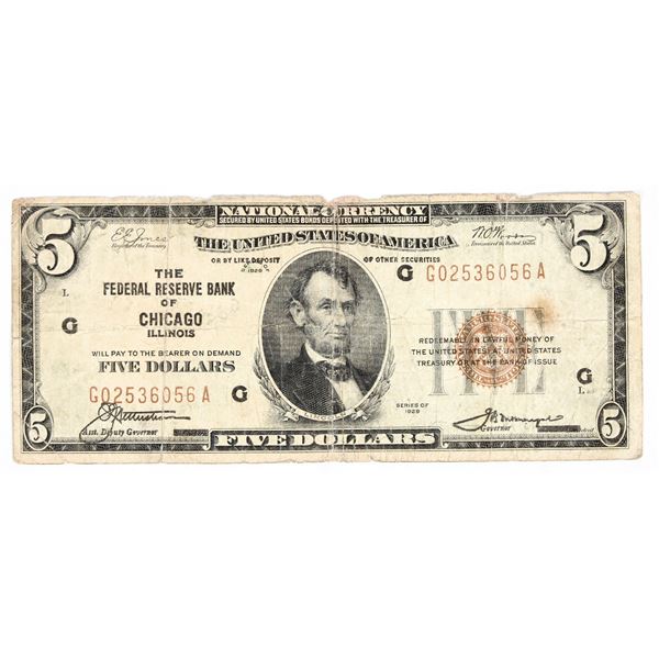 Federal Reserve of Chicago $5 National Currency Note [200681]