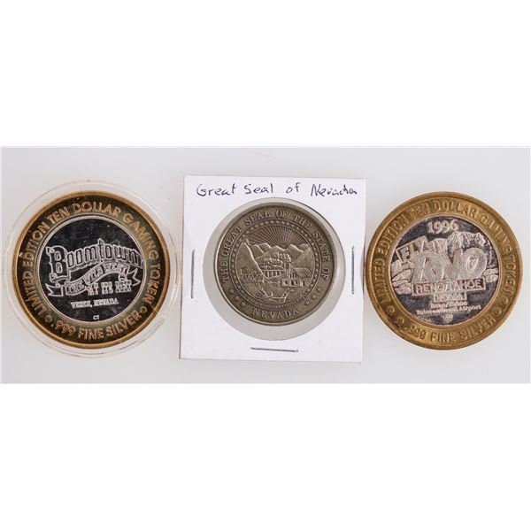 Silver Ten Dollar Gaming Tokens/Great Seal of Nevada (3) [201437]