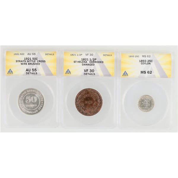 Ceylon/St. Helena/Straits Settlements Coins (3) [199850]