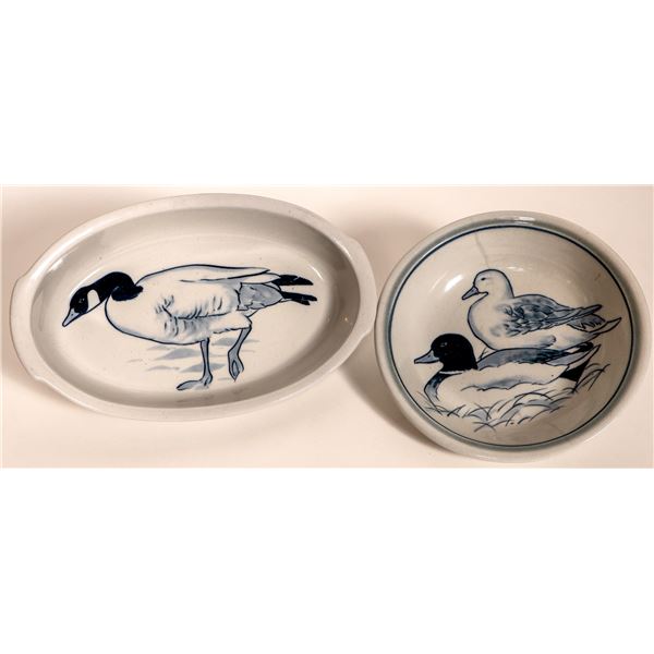 Ward Signed Artwork: Ducks/Goose on Stoneware Platters 1978 [184001]