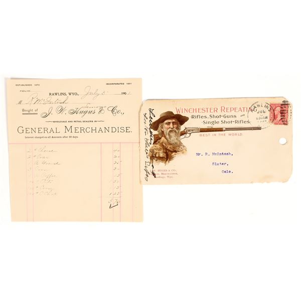 Winchester Repeating Rifles Pictorial Cover & Billhead, Rawlins, Wyoming [200796]