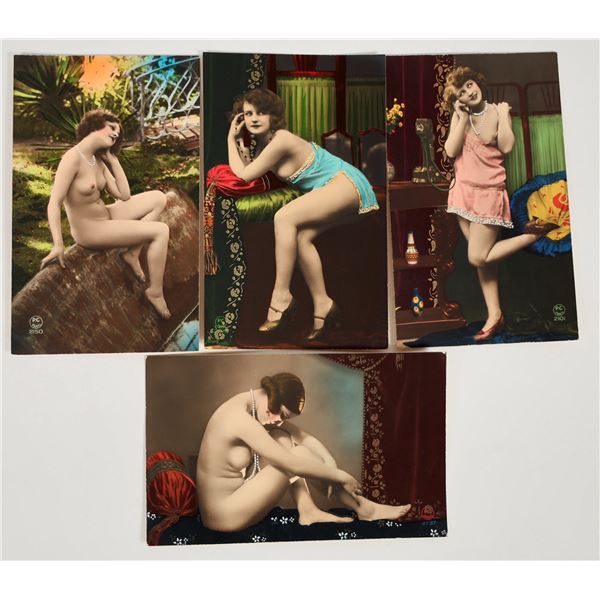 Pinup Real Photo Postcards of Bare-Breasted Women by P.C., Paris, Colorized (4) [202059]