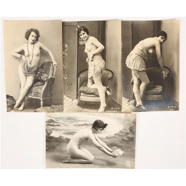 Pinup Real Photo Postcards w/ French Bare-Breasted Women (4) [202154]
