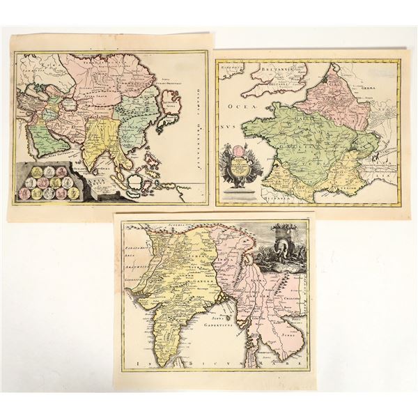 Copper Engraving Hand Colored Maps France, Asia and India [158240]