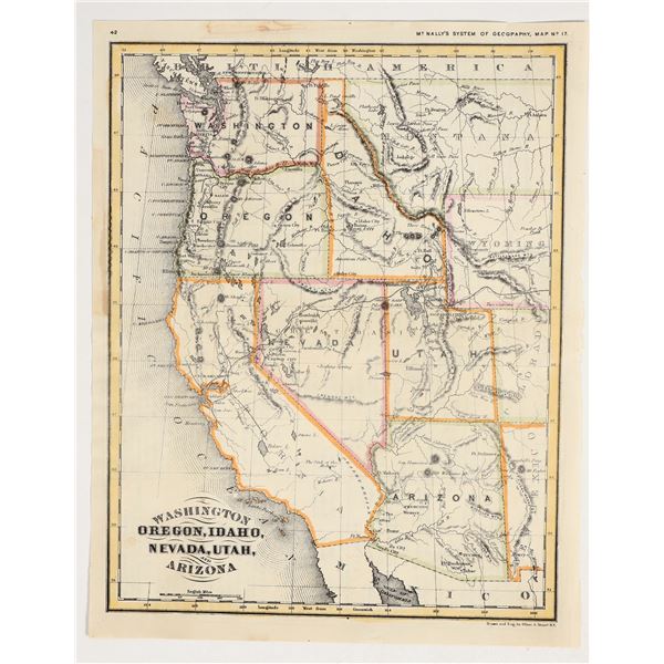 Antique Map of Western US (CA, NV, OR, UT ,AZ, WA ID), 1868, Rand McNally [201361]