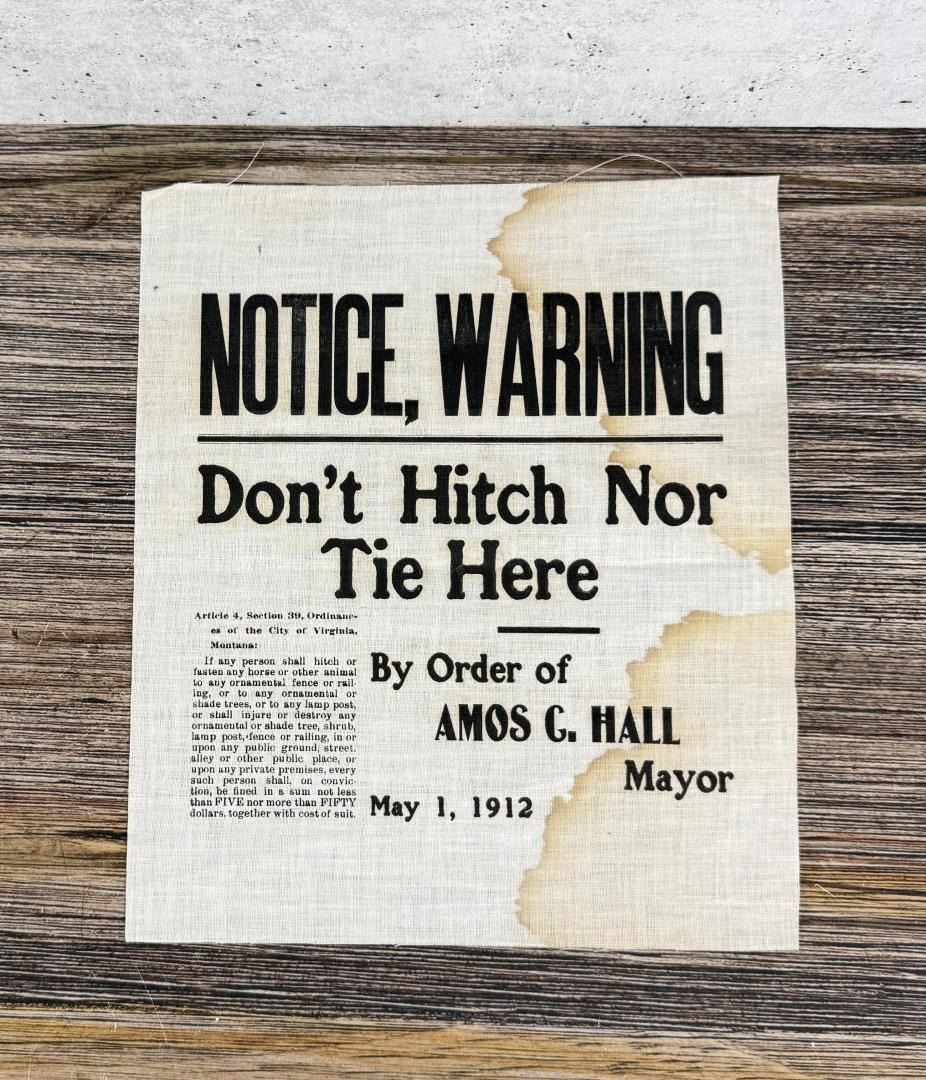Virginia City Montana Horse Hitching Cloth Sign