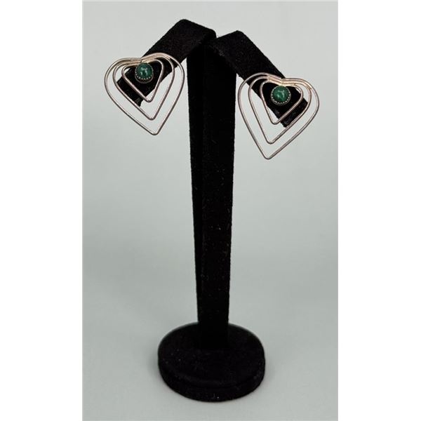 Sterling Silver Malachite Heart Earrings