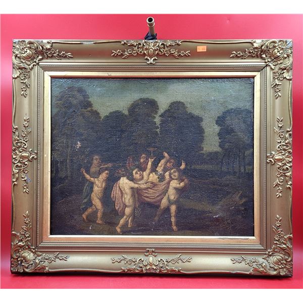 19th Century Framed Original Cherub Oil Painting