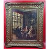 Image 1 : Antique Framed Original "The Game of Cards" Oil Painting by Frank Moss Bennett