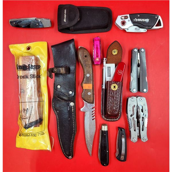Large Lot Of Assorted Knives/Pocket Knives Including Sharpener