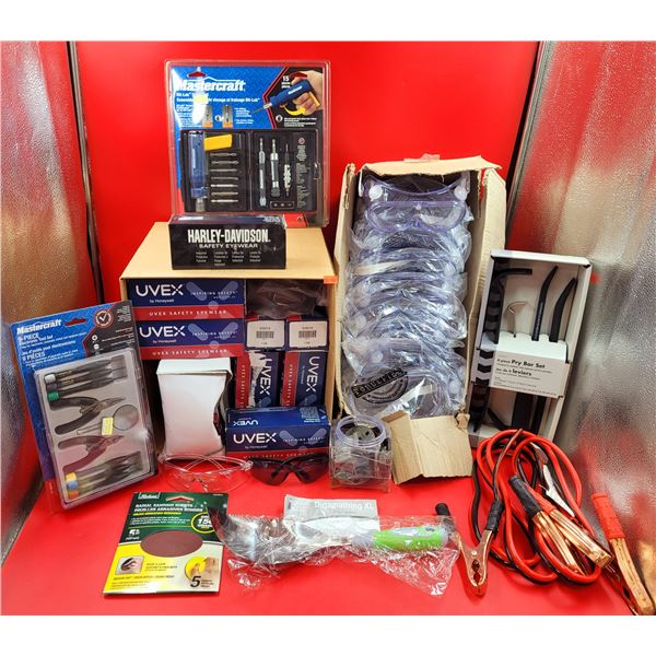 Lot Of Assorted Tools Including Safety Goggles, Bit-Lok Driver Set & 9-Piece Electronic Tool Set