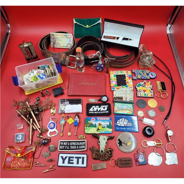 Lot Of Assorted Smalls Including Belts, Whistle & Stamps