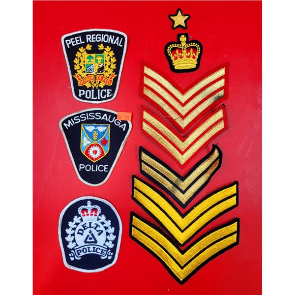 Assorted Police/Military Patches w/ Rank Insignias, Delta Police Patch, & More
