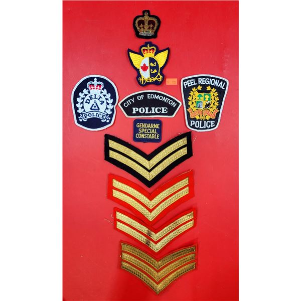 Assorted Police/Military Patches w/ Rank Insignias, Edmonton Police Patch, & More