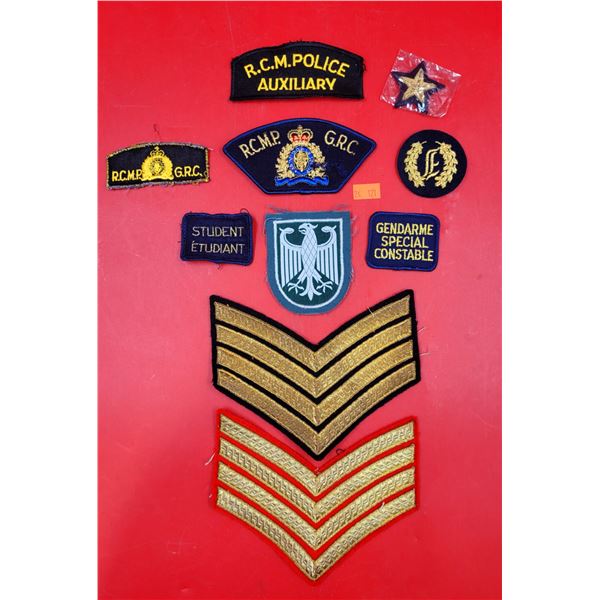 Assorted Police/Military Patches w/ Rank Insignias, RCMP Patches, & More