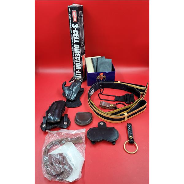 RCMP Collectibles Lot w/ Belt, Belt Accessories, Flashlight, & More