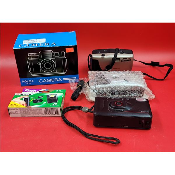 Camera Lot w/ Fujifilm Instant Camera, Ultronic Panoramic, Fan Shooter, & More