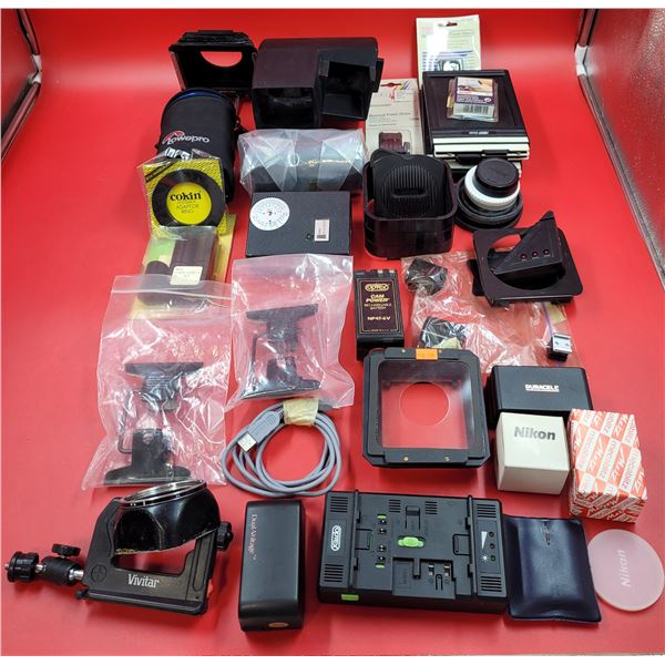 Camera Accessory Lot w/ Optex Rechargeable Battery, Bounce Flash Shoe, & More