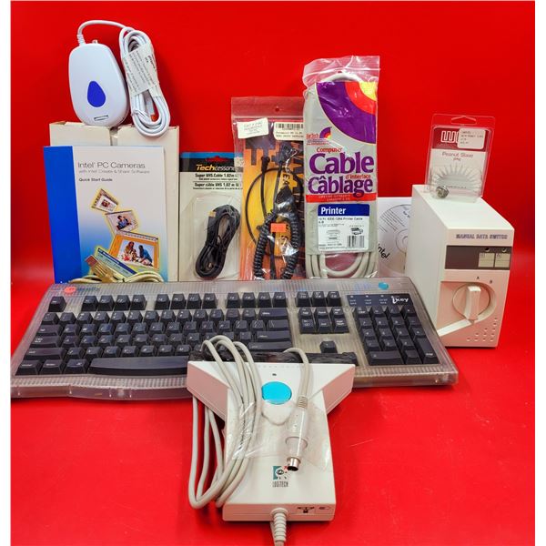 VTG Electronics Lot w/ Keyboard, Computer Cable, Manual Data Switch, & More