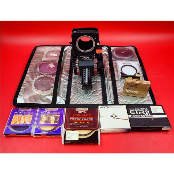 Photography Supplies Lot w/ Focusing Screens, Filters, Nikon Focusing Unit, & More