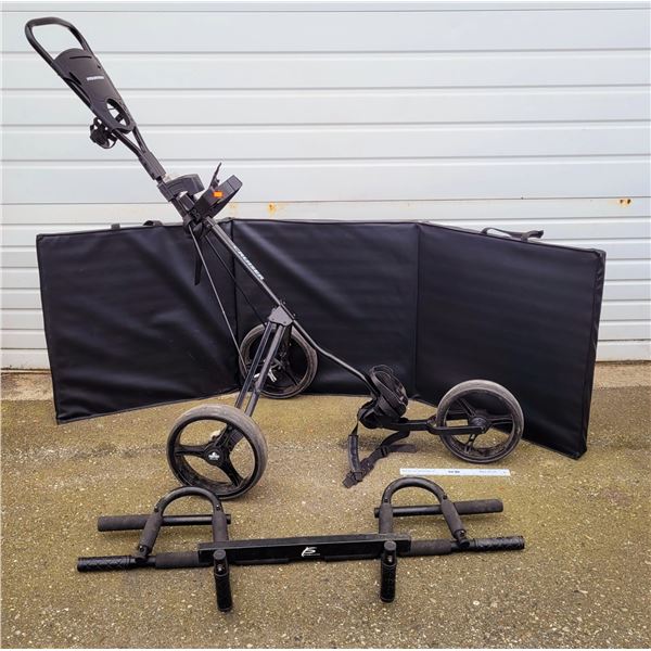 Sporting Good Lot w/ Pull Up Bar, TourTrek Push Cart, & Exercise Mat