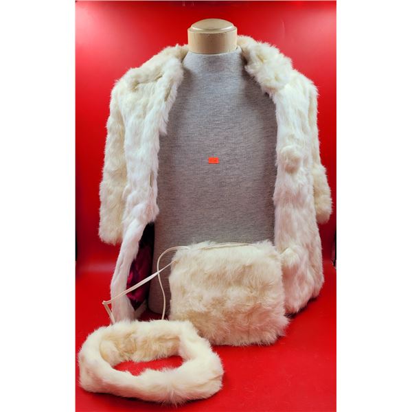 Matching Rabbit Fur Jacket, Purse, & Headband