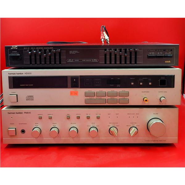 Harman/Kardon Stereo Amplifier, Harman/Kardon CD Player, & JVC S.E.A Graphic Equalizer
