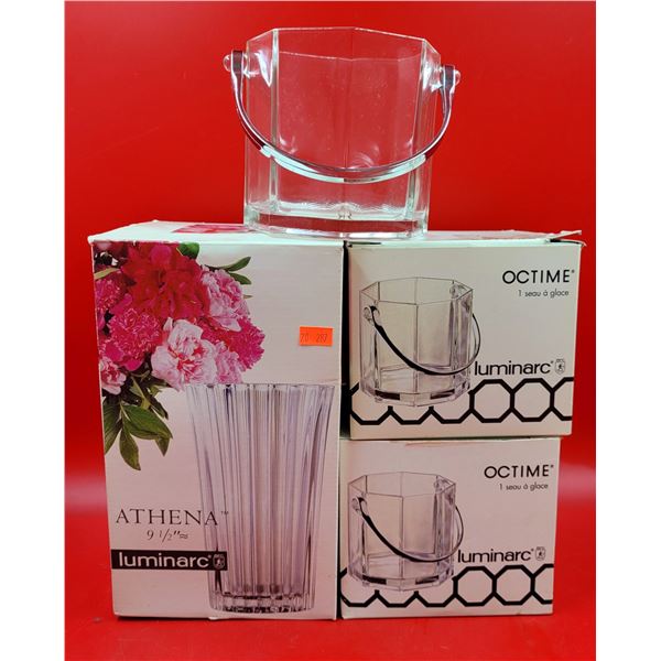 Luminarc Glass Lot w/ Vase & 2 Ice Buckets