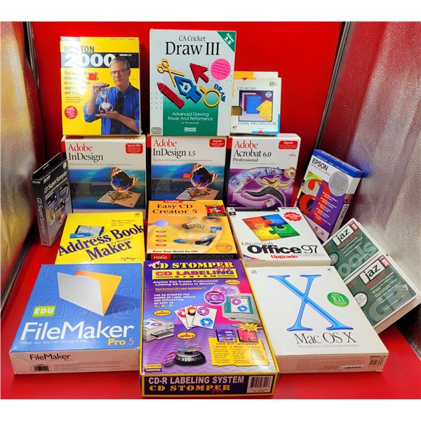 Computer Program Lot w/ Adobe Acrobat, Adobe InDesign, Mac OS X, Office 97, Draw III, & More