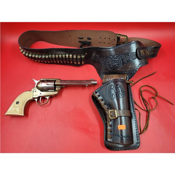 VTG Reporduction Denix Western Revolver w/ Leather Case Made In Spain