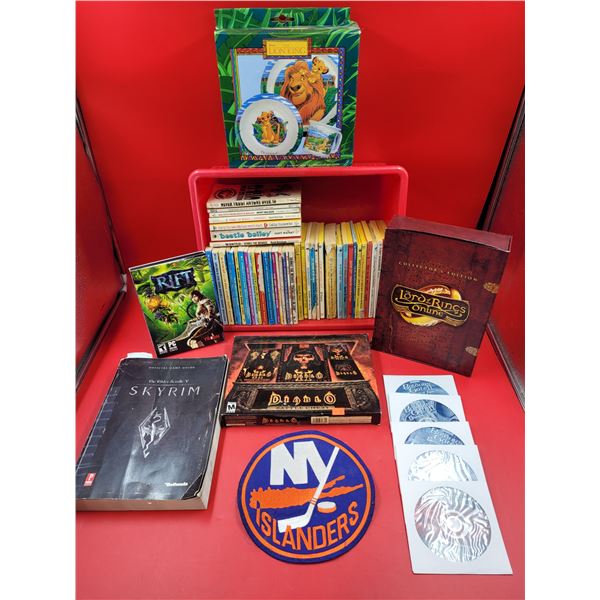 Game & Book Lot w/ Lord of The Rings Online, Skyrim Book, Baldur's Gate Discs, & More