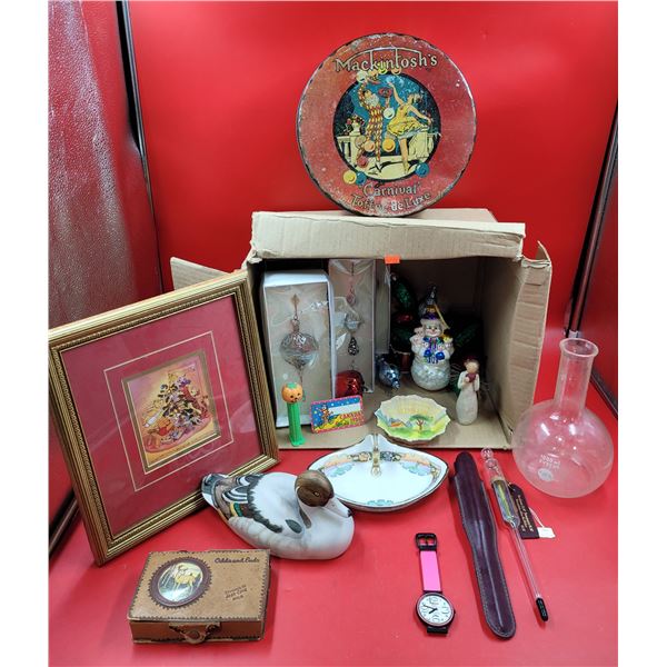 VTG Lot w/ Mackintosh's Toffee Tin, Limited Edition Winne The Pooh Print, Trinket Box, & More