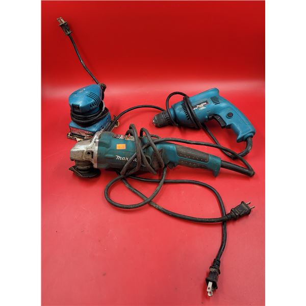 Makita Power Tool Lot w/ Angle Grinder, Finishing Sander, & Drill